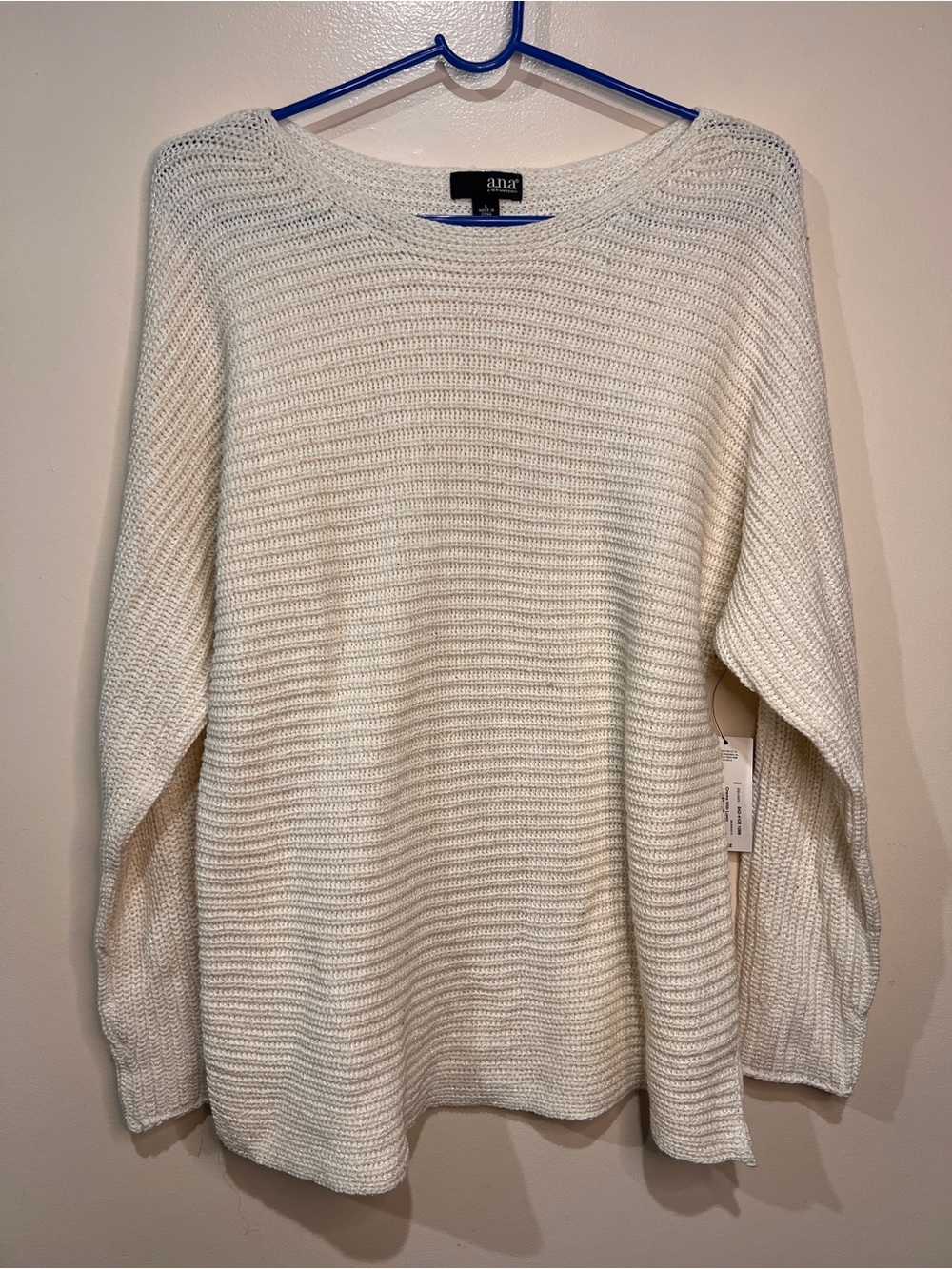 A.N.A. Women’s Large Cream Lurex Metallic Knit Sweater Long Sleeve NWT